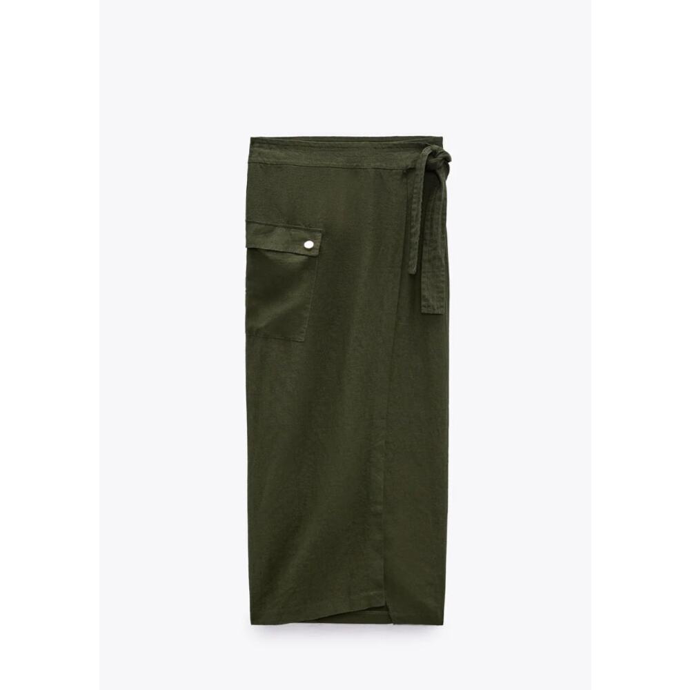 Zara Army Green Wrap Midi Skirt 4387/065 Size Large